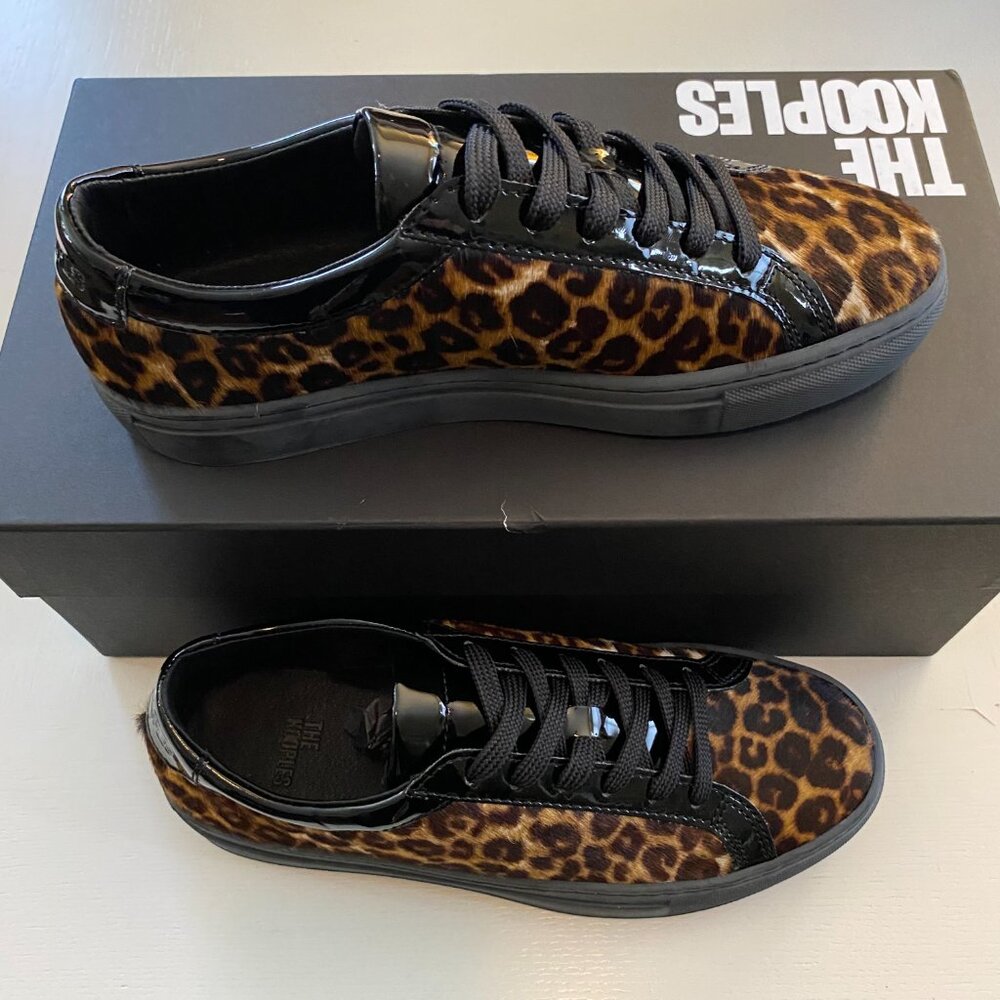 NIB NEW The Kooples Leo Poulain Leather Animal Print Sneaker 38